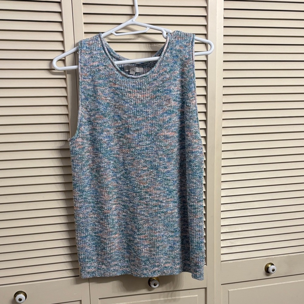 LOFT Blue and Peach Heathered Knit Tank Sweater Size 24/26W